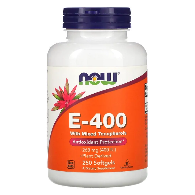Vitamina E, 268mg (400 UI) com Tocoferóis Mistos, 250 Cápsulas, Now
