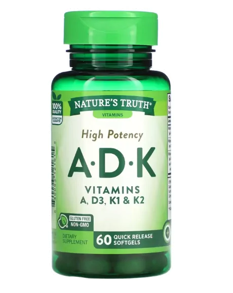 Vitaminas A, D, K, Alta Potência, 60 Cápsulas, Nature's Truth