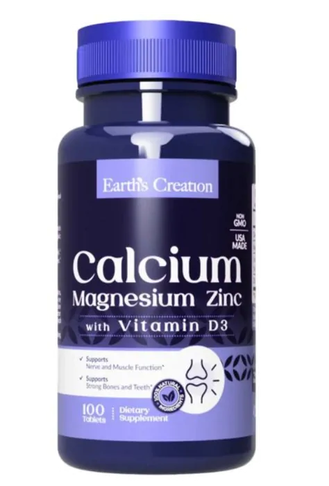 Cálcio, Magnésio E Zinco Com Vitamina D3, 100 Cápsulas, Earths Creation