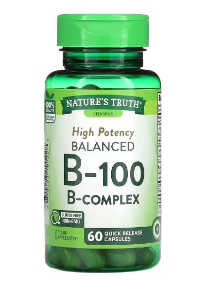 Vitamina B-100 Complex, Alta Potência, 60 Cápsulas, Nature's Truth