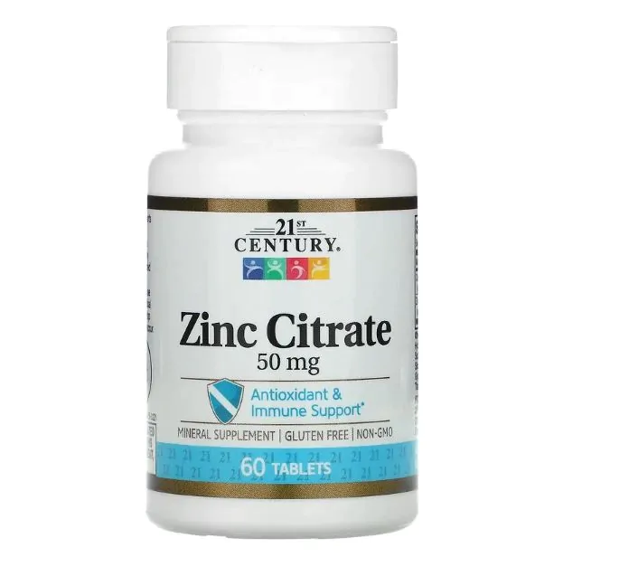 Citrato de Zinco, 50 mg, 60 Comprimidos, 21st Century