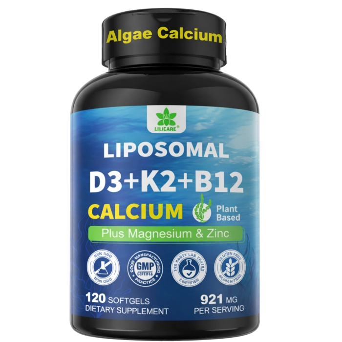 Cálcio Lipossomal 6 em 1 600mg, com Vitaminas D3, K2 MK7 e B12, Lilicare
