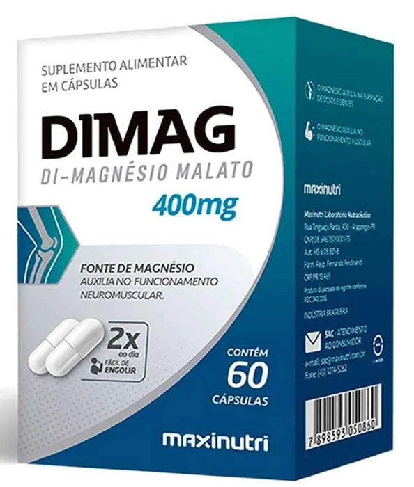 Dimag Di-magnésio Malato 400mg, 60 Cápsulas, Maxinutri