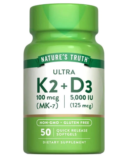 Complexo de Vitamina K2 e MK7 100mcg + D3 125mcg, 50 Cápsulas, Nature's Truth