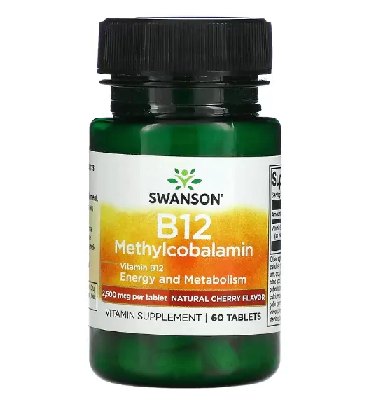 Vitamina B12, Metilcobalamina, 2500mcg, 60 Comprimidos Sabor Cereja, Swanson