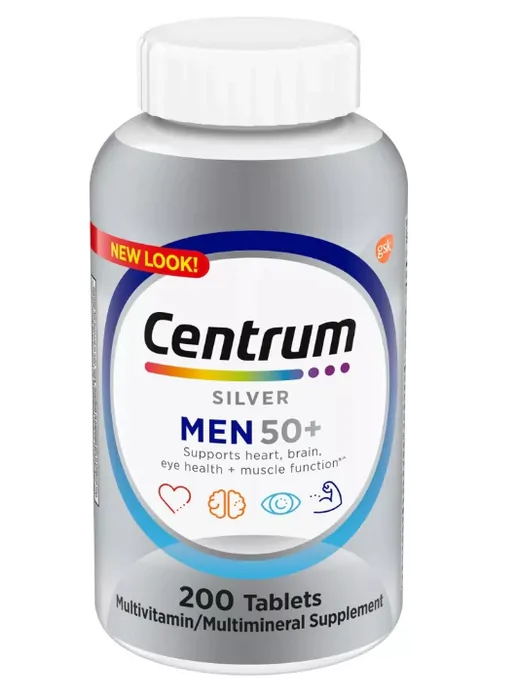 Centrum Men 50+ Multivitamínico Prateado, Com vitamina D3,B e Zinco, 200 Comprimidos