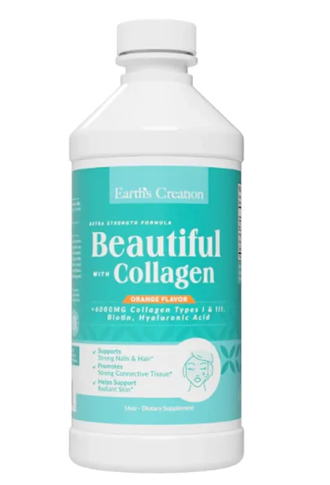 Beautiful Collagen, Colágeno Líquido 6000 com Biotina, 473ml Sabor Laranja, Earth's Creation