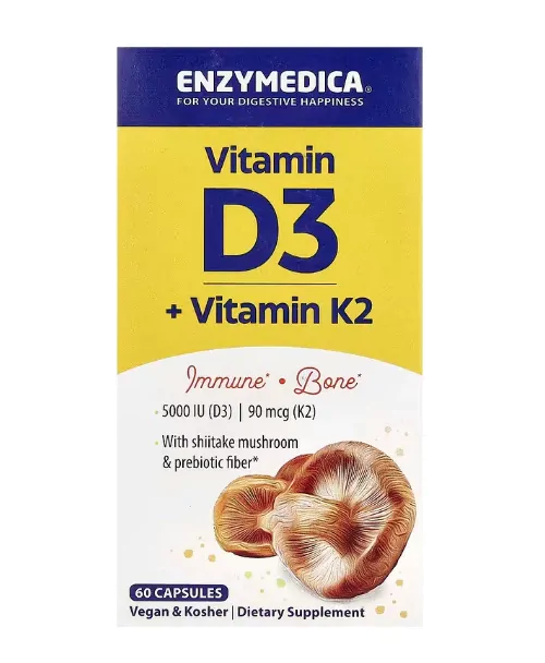 Vitamina D3 5000UI + Vitamina K2 90mcg, 60 Cápsulas, Enzymedica