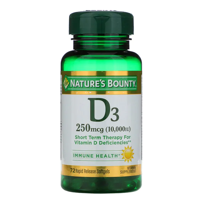 Vitamina D3 250mcg (10.000IU), 72 Cápsulas de liberação rápida, Nature's Bounty