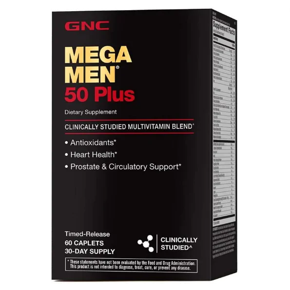 Mega Men 50 Plus, Multivitamínico Senior, 60 Cápsulas, GNC