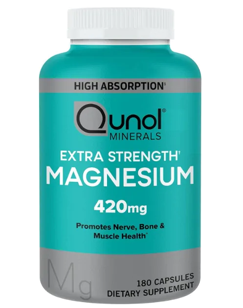 Magnésio 420mg, 100% DV, Saúde óssea e Muscular, 180 Cápsulas, Qunol