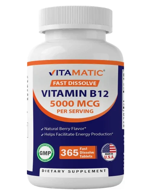 Vitamina B12 5000mcg, 365 Comprimidos Sabor de Frutas Vermelhas, Vitamatic