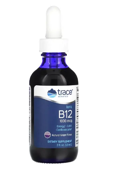 Ionic Vitamina B12, 1000mcg, 59ml Sabor Uva Natural, Trace Minerals