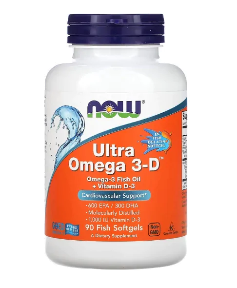 Ultra Ômega Com vitamina D-3, 600 EPA/300 DHA, 90 Cápsulas, Now