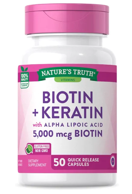 Biotina 5000mcg com Queratina e ácido alfalipóico, 50 cápsulas, Nature's Truth