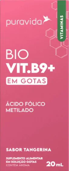 Bio Vit B9+, Vitamina B9 Metilfolato, 20ml Sabor tangerina, PuraVida