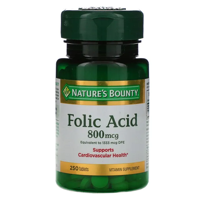 Ácido Fólico, Vitamina B-9, 800mg, 250 comprimidos, Natures Bounty