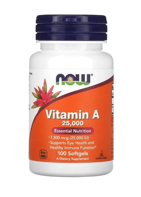 Vitamina A, 25.000 UI, 100 Cápsulas, Now