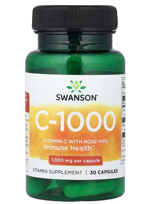 Vitamina C-1000, Com Rosa Mosqueta, 30 Cápsulas, Swanson