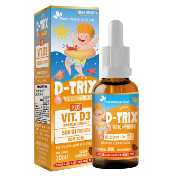 D-trix Vitamina D3 500UI por Gota, Sabor Morango 30ml - Flora Nativa do Brasil