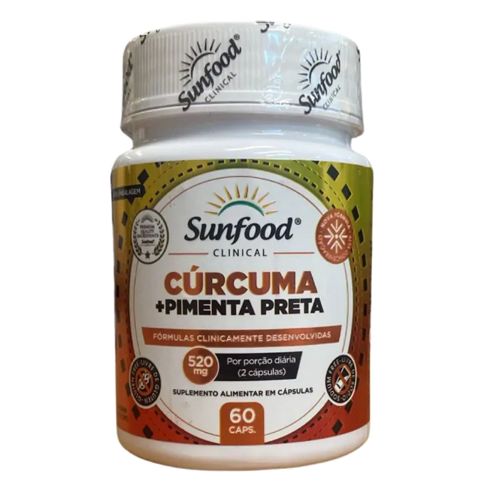 Cúrcuma + Pimenta Preta 520mg, 60 Cápsulas, Sunfood