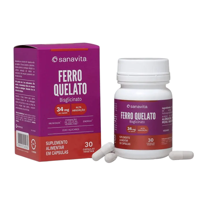 Ferro Quelato Bisglicinato, 30 Cápsulas - Sanavita
