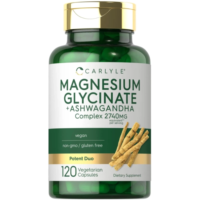 Complexo de Glicinato de Magnésio com Ashwagandha, 2740mg, 120 Cápsulas, Carlyle