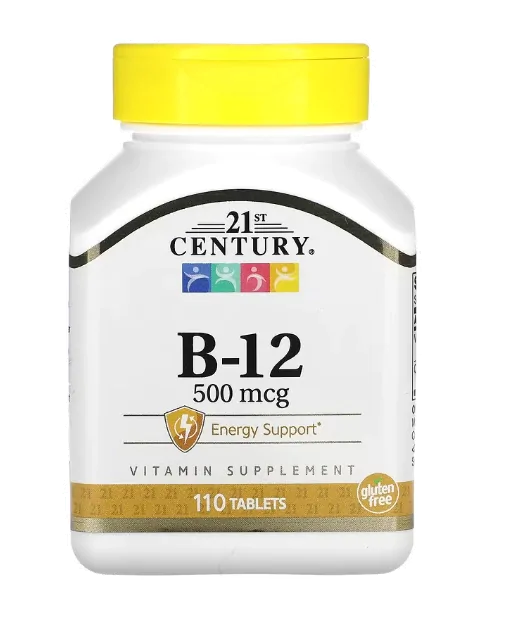 Vitamina B-12, 500mcg, 110 comprimidos, 21st Century