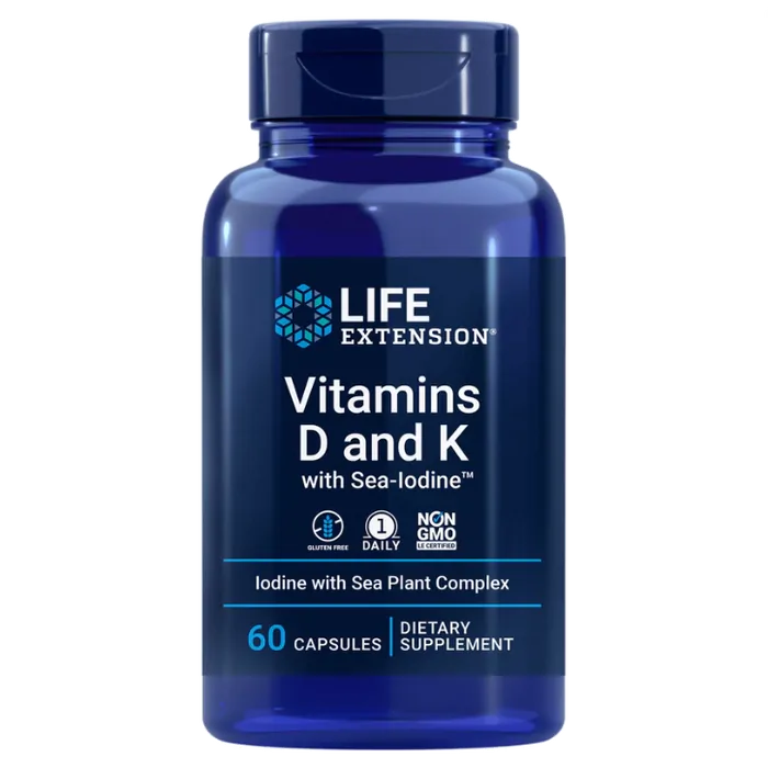 Vitaminas D e K com Sea-Iodine (Iodo Marinho), 60 Cápsulas, Life Extension