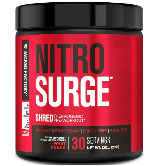  Pré-Treino Nitro Surge, 216g Sabor Fruit Punch, Jacked Factory