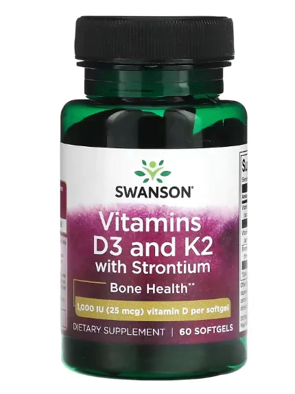 Vitamina D3 e K2 com Estrôncio, 1000UI, 60 Softgels, Swanson