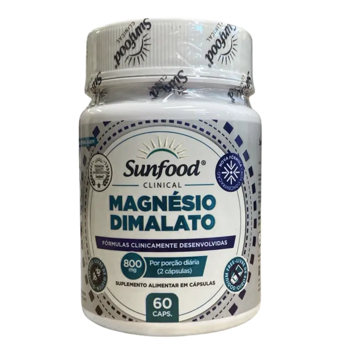 Magnésio Dimalato, Alta Concentração, 800mg, 60 Cápsulas, Sunfood