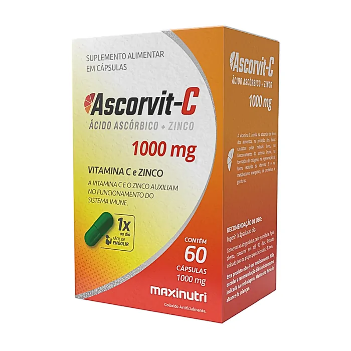 Vitamina C, Ascorvit-C 1000mg, 60 Cápsulas, Maxinutri