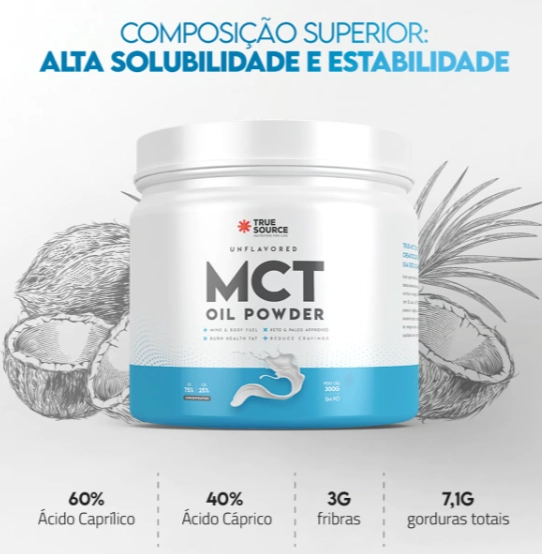 True MCT Oil Powder, Sem Sabor, 300g, True Source