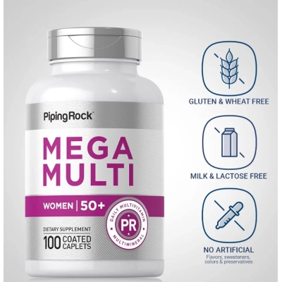 Mega Multi, Multivitamínico para Mulheres 50+, 100 Cápsulas, PipingRock
