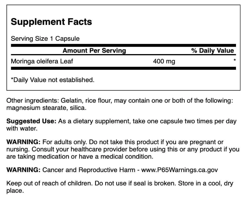 Full Spectrum Moringa Oleifera 400mg, 60 Cápsulas, Swanson