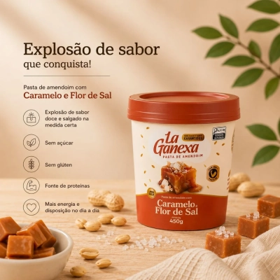 Pasta de Amendoim com Whey, 450g, Sabores, La Ganexa