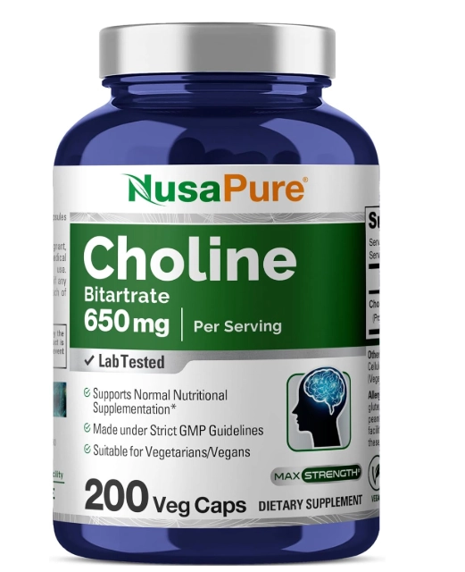 Bitartrato de colina 650mg, 200 Cápsulas, NusaPure