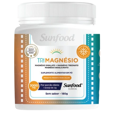 Trimagnésio (Dimalato + Treonato + Bisglicinato), 180g, Sunfood