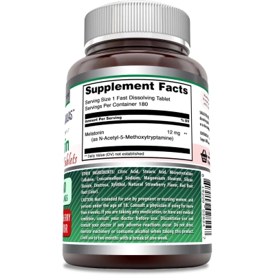 Melatonina 12mg, 180 Tablets, Sabor Morango, Amazing Formulas