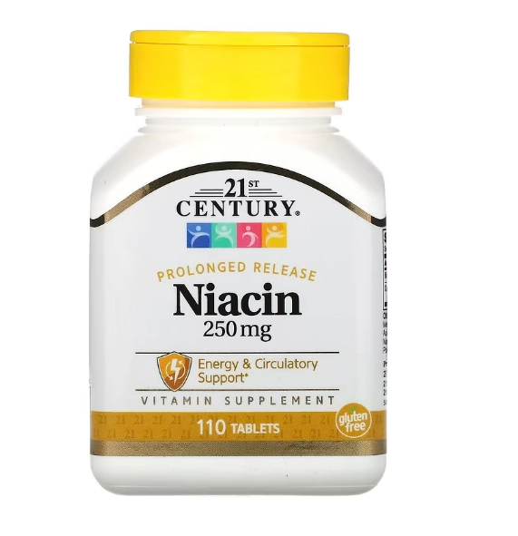 Niacina, 250mg, 110 Comprimidos Liberação Prolongada, 21st Century