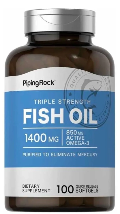 Fish Oil, Óleo de Peixe 1400mg, Ómega-3, 100 Cápsulas, PipingRock 