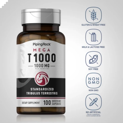 Mega Tribulus Terrestris, 1000mg, 100 ou 200 Cápsulas, PipingRock