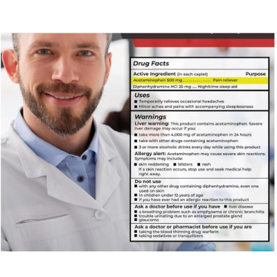 Acetaminophen 500mg e Diphenhydramine 25mg, Acetaminofeno Analgésico, 400 Comprimidos,Imely 