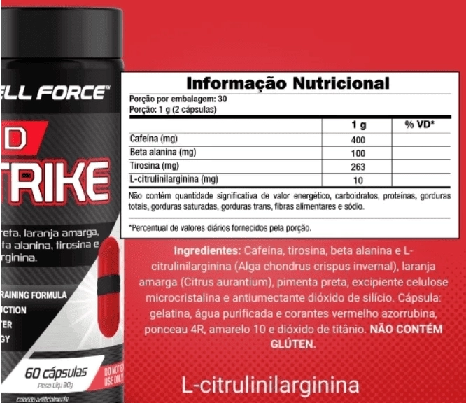 Red Strike, Termogênico e Pré-Treino, 60 Capsulas, Cell Force
