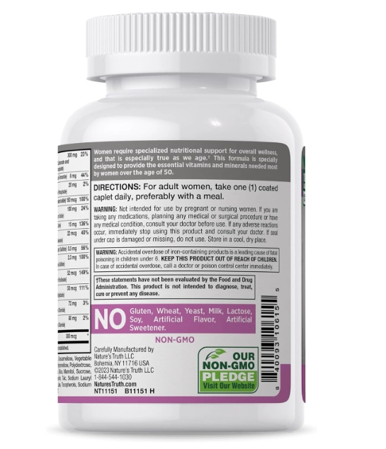 Multivitamínico Feminino 50+, 100 Cápsulas, Nature's Truth