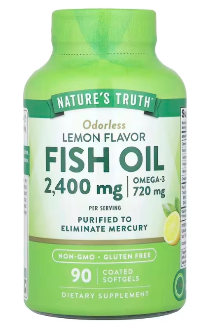Fish Oil, Óleo de Peixe 2400mg, 90 Cápsulas Sabor Limão, Nature's Truth