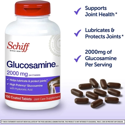 Glucosamine 2000mg com Ácido Hialurônico, 150 Tablets, Schiff