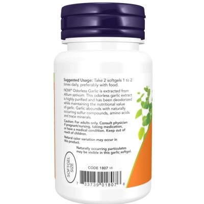 Extrato Concentrado de Alho Sem Odor (Odorless Garlic), 100 ou 250 Cápsulas, Now