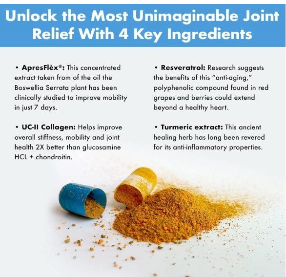 Advanced Joint Support, Com Cúrcuma, Resveratrol, Extrato de Boswellia Serrata, BioPerine e Colágeno UC-II, 30 Cápsulas,